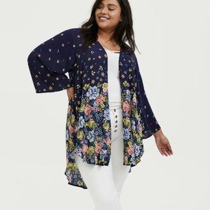 NAVY FLORAL CREPE KIMONO